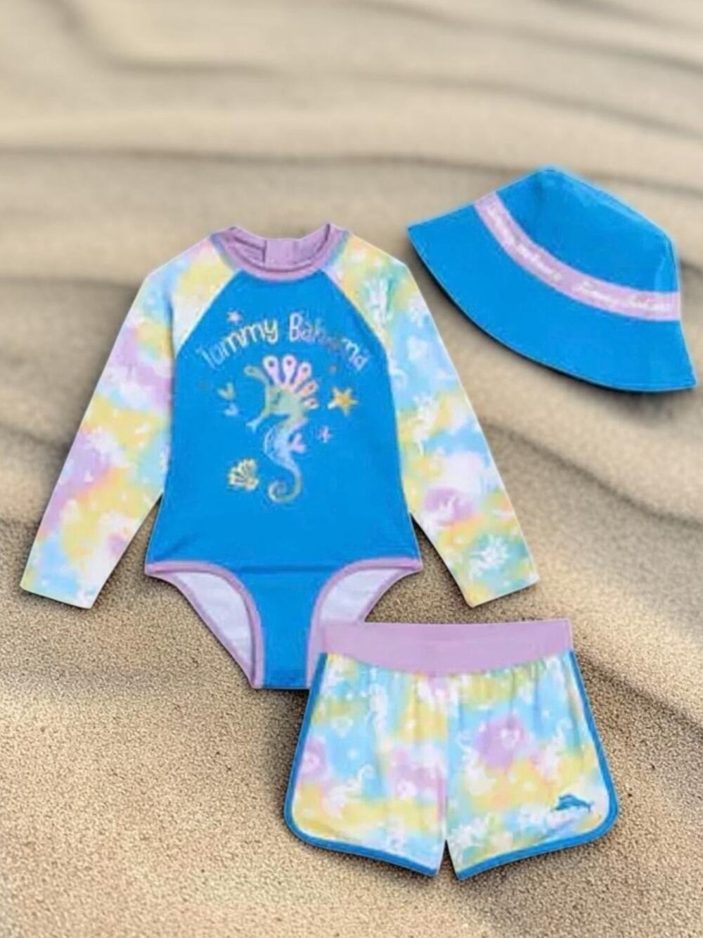 Tommy Bahama Girls' Blue Rainbow Seahorse Rashguard Set Size 5 NWT
